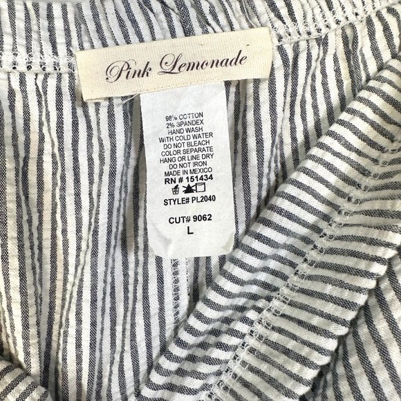 Off Shoulder Pinstripes Gray & White Dress - Large - Picture 3 of 8